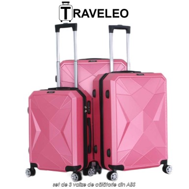 Traveleo ABS03PNK - set de 3 valize de călătorie din ABS
