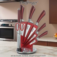 Cheffinger Home KS02 - set de 5 cuțite, foarfecă, ascuțitor și suport rotativ