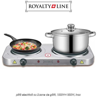 Royalty Line Hot Plate HP-18204 - plită electrică cu 2 zone de gătit, 1000W+1500W, inox