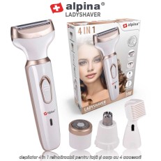 Alpina Ladyshaver - depilator 4 în 1 reîncărcabil pentru față și corp cu 4 accesorii