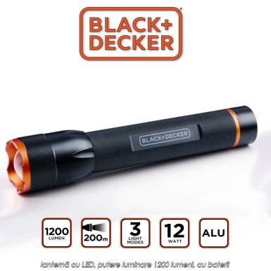 Black+Decker Torch 1200 - lanternă cu LED, putere luminare 1200 lumeni, cu baterii