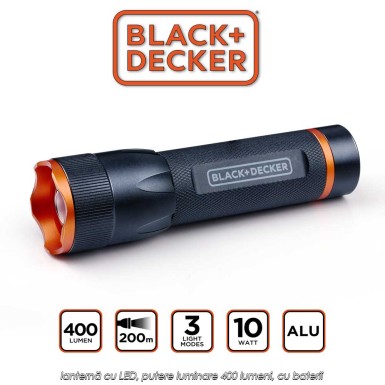 Black+Decker Torch 400 - lanternă cu LED, putere luminare 400 lumeni, cu baterii