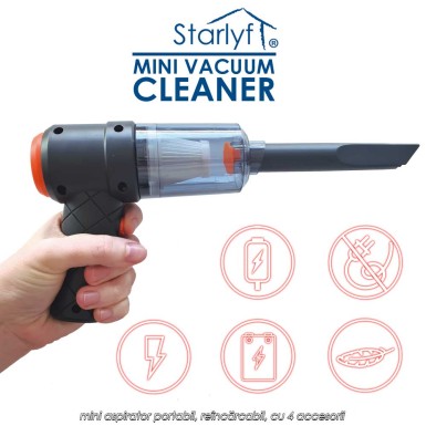 Starlyf Mini Vacuum Cleaner - mini aspirator portabil, reîncărcabil, cu 4 accesorii