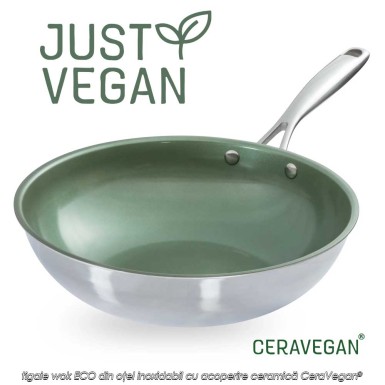 Just Vegan - tigaie wok ECO din oțel inoxidabil cu acoperire ceramică cu ulei de avocado 28cm