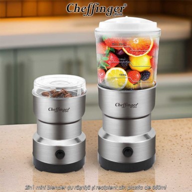 Cheffinger Home CGB300 - 2în1 mini blender cu râșniță și recipient din plastic de 350ml