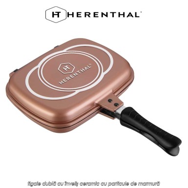 Herenthal Double Pan CDF32M Copper- tigaie dublă cu înveliș ceramic cu particule de marmură