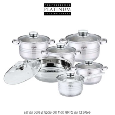 Platinum Collection PL-12053G - set de oale și tigaie din inox 18/10, de 12 piese